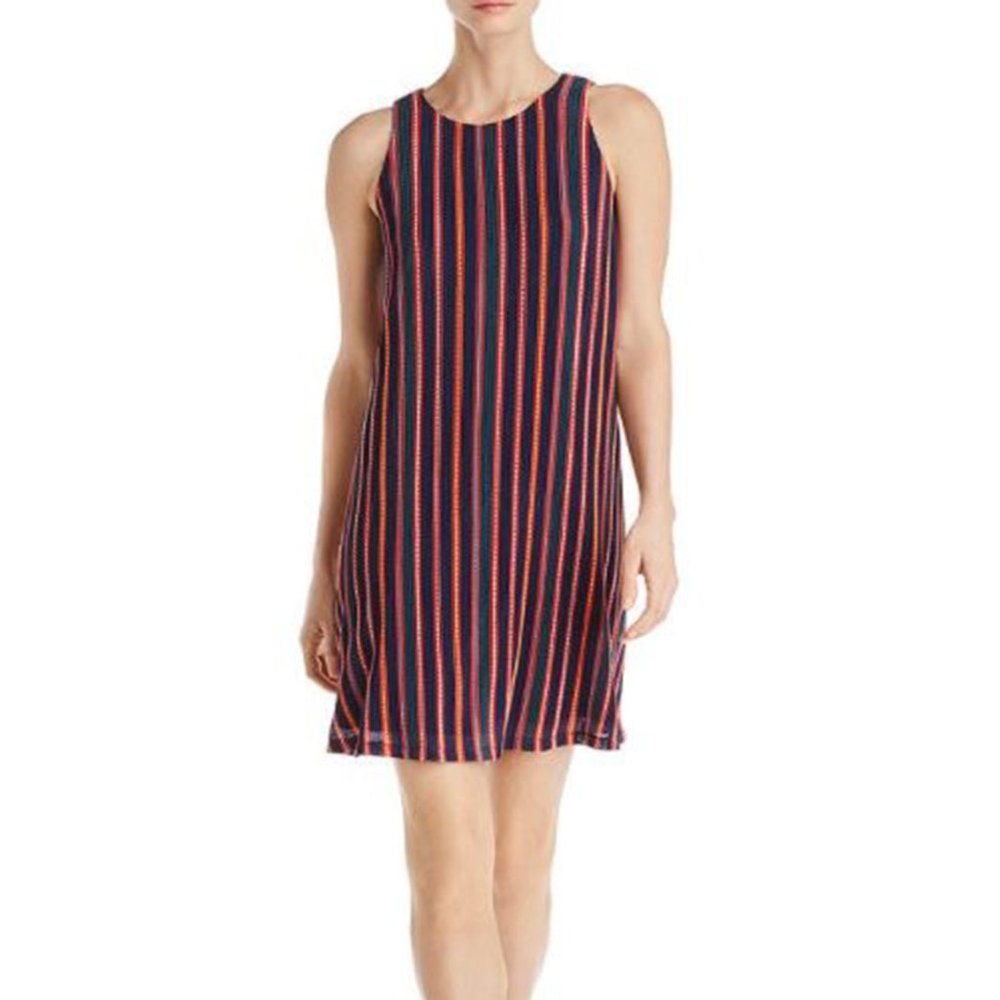 Sleeveless Pleated Striped Knit Cocktail Dress Adrianna Papell